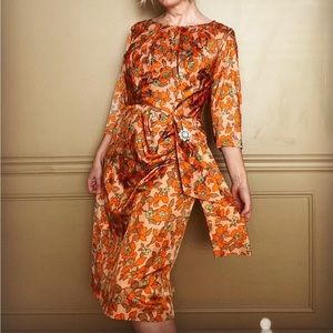 Vintage orange floral Mad Men dress size 10